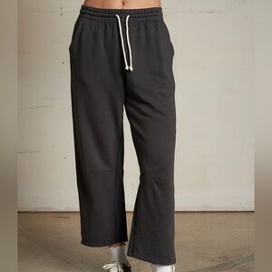 Perfectwhitetee Hailey Wide Leg 100% Cotton Raw Hem Sweatpants Charcoal S